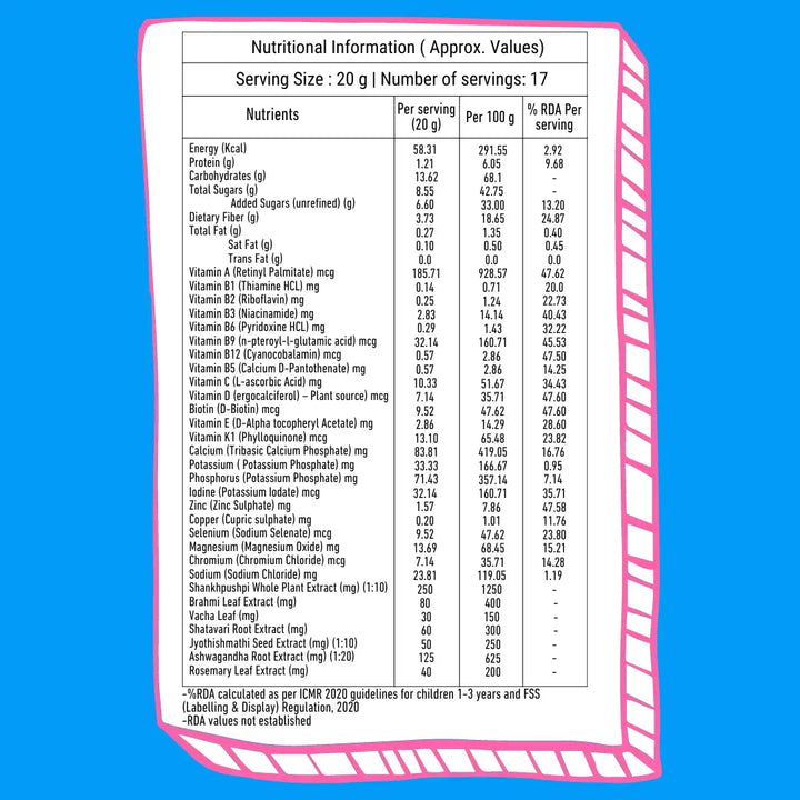 Better Herbs - BRAINify Nutrition Powder Vanilla 700gm - Nutrition Information