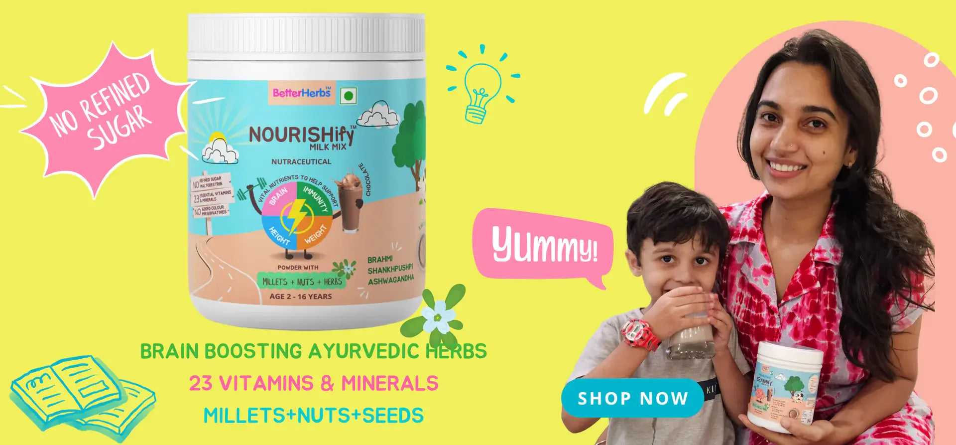 Better Herbs - Nourishify Powder - supports brain, immunity, height, and weight - banner