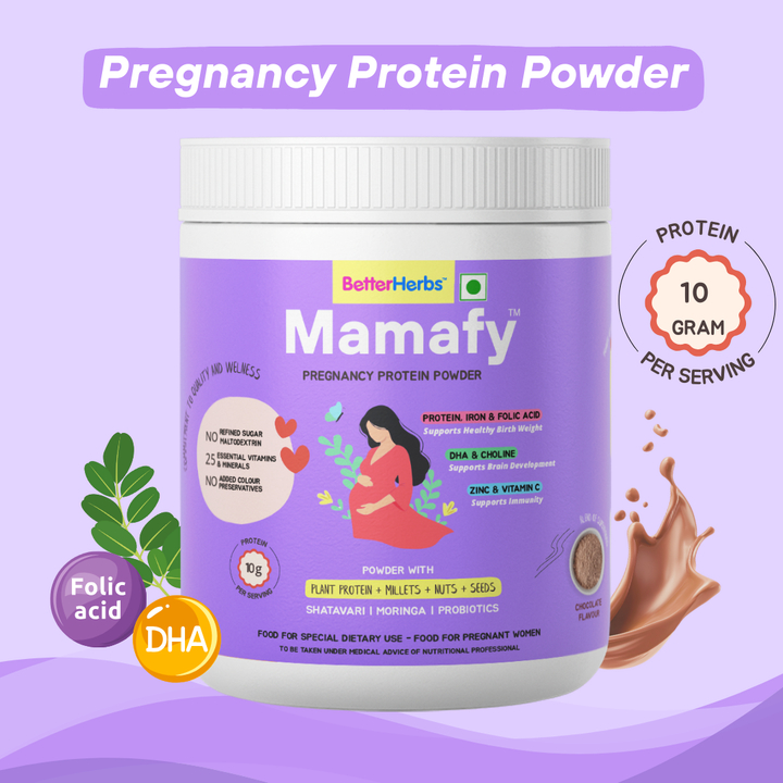 Mamafy Pregnancy Nutrition Protein Powder – 10g Plant Protein | DHA+Choline | Shatavari-Moringa | Birth Weight + Immunity + Brain Development Support - 325g