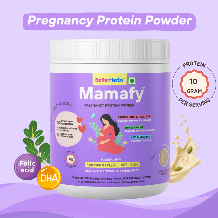 Mamafy Pregnancy Nutrition Protein Powder – 10g Plant Protein | DHA+Choline | Shatavari-Moringa | Birth Weight + Immunity + Brain Development Support - 325g