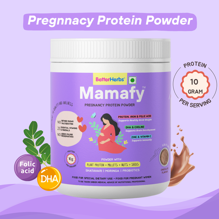 Mamafy Pregnancy Protein – 10g Plant Protein | DHA+Choline | Shatavari-Moringa | Mood + Birth Weight + Immunity + Brain Development Support | Prenatal Nutrition Powder