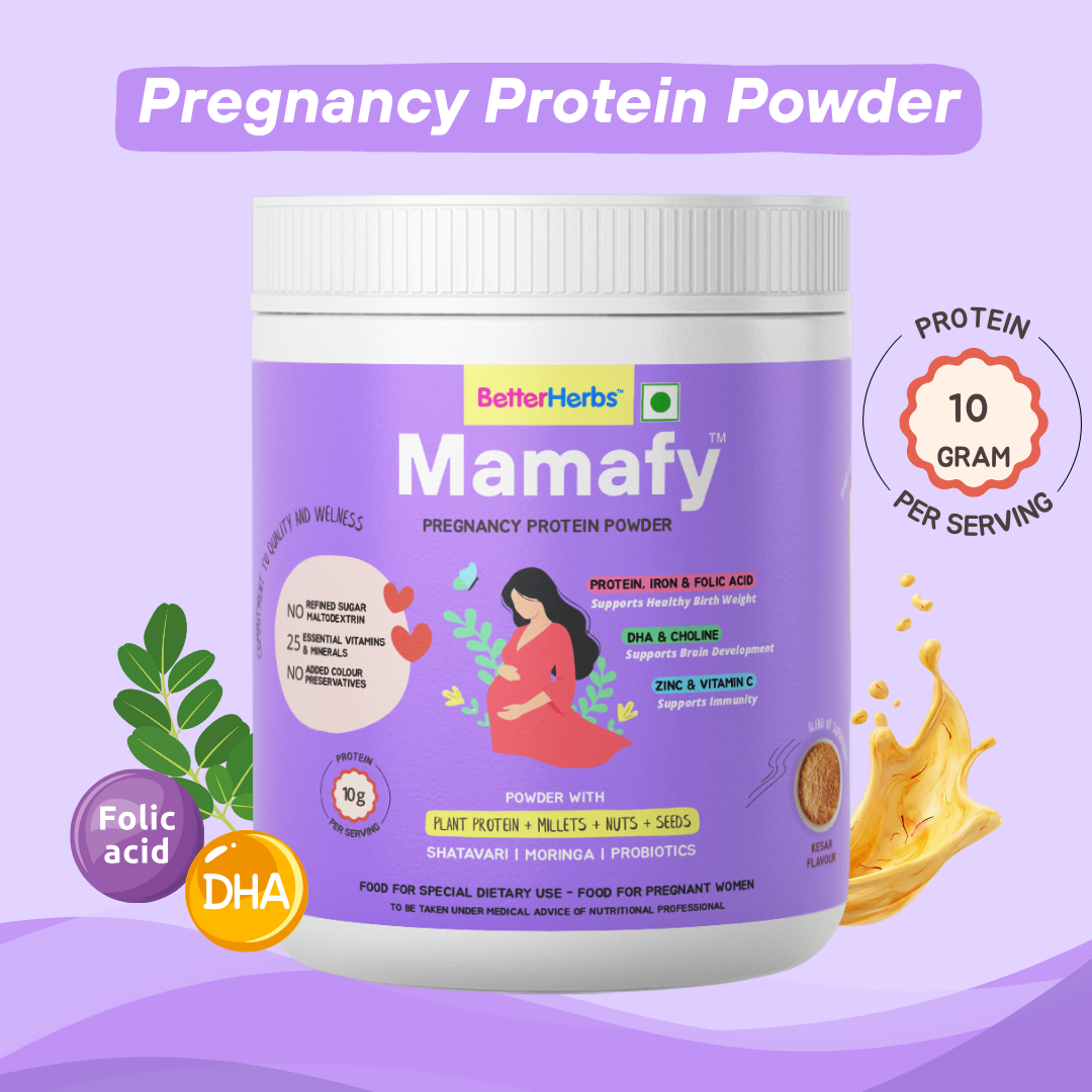 Mamafy Pregnancy Nutrition Protein Powder – 10g Plant Protein | DHA+Choline | Shatavari-Moringa | Birth Weight + Immunity + Brain Development Support - 325g