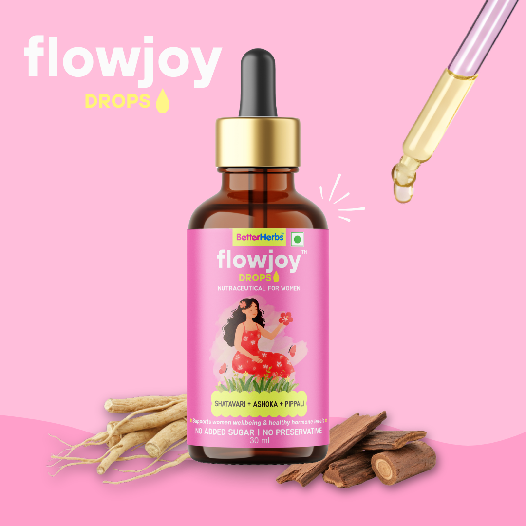 Flow Joy Drops – Ayurvedic Hormonal Wellness for PCOS & PCOD Support | No Added Sugar & Preservatives - 30ml