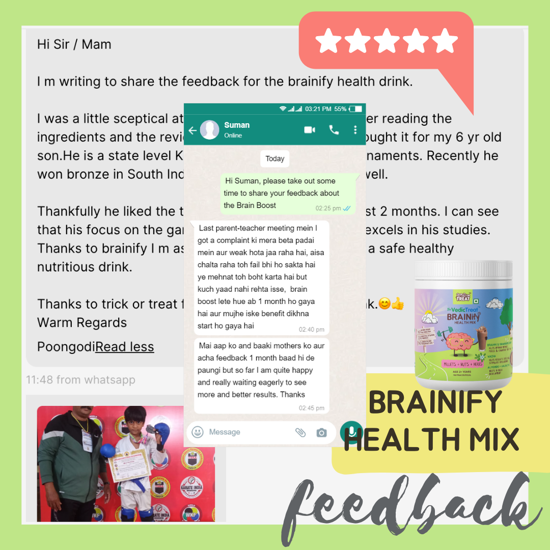 BRAINIFY Nutrition Powder for Children & Teens | 7 Brain Boosting Ayurvedic Herbs + Millets + Nuts | No Refined Sugar | Yummy Flavour