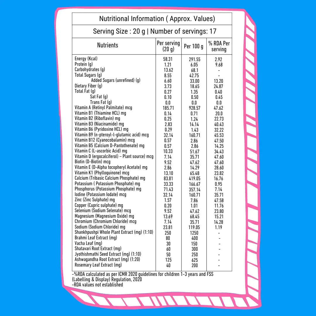 Better Herbs - BRAINify Nutrition Powder Strawberry 350gm - Nutrition Information