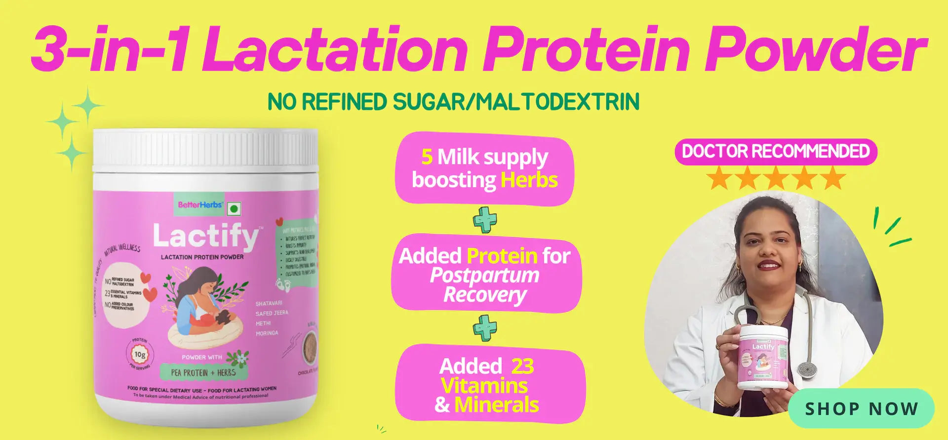 Better Herbs - Lactify - 3 in 1 Lactation Protein Powder, No Refined Sugar and Maltodextrin - Homepage Banner