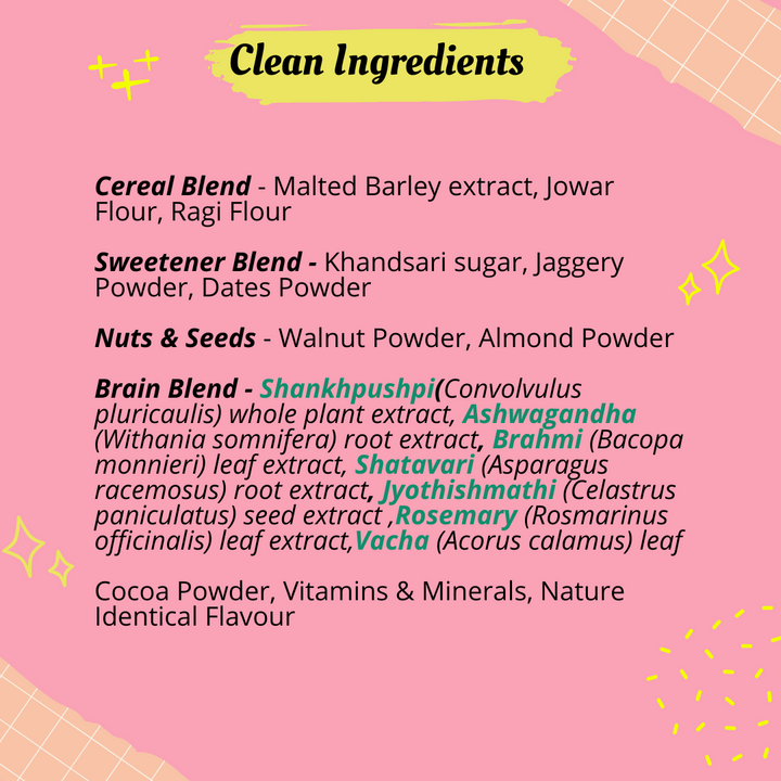 BRAINIFY Nutrition Powder for Children & Teens | 7 Brain Boosting Ayurvedic Herbs + Millets + Nuts | No Refined Sugar | Yummy Flavour