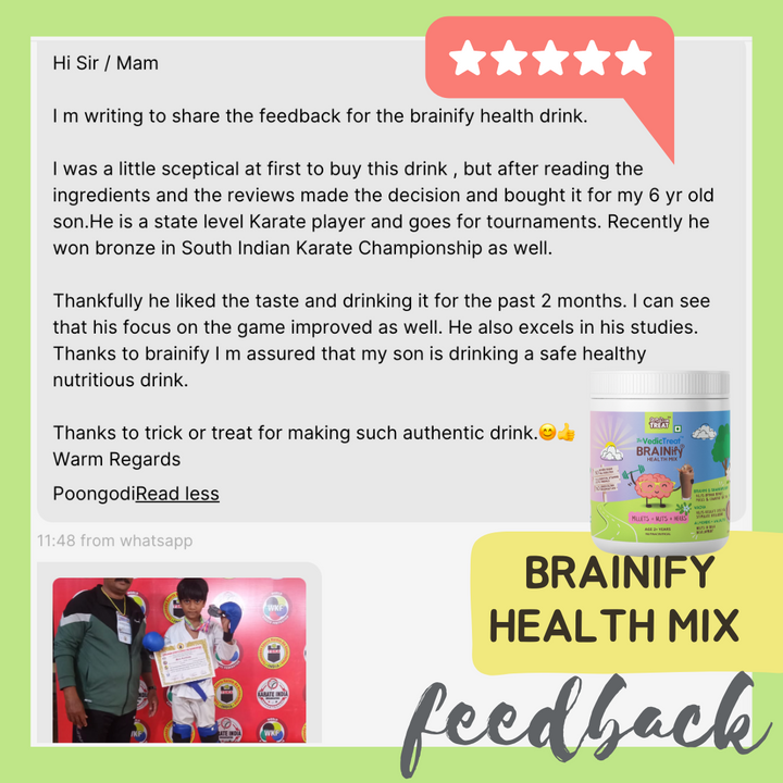 BRAINIFY Nutrition Powder for Children & Teens | 7 Brain Boosting Ayurvedic Herbs + Millets + Nuts | No Refined Sugar | Yummy Flavour